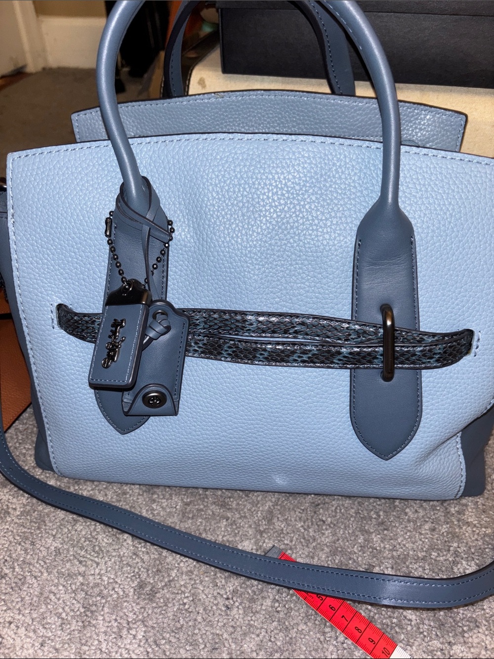 Coach Structured Light Blue Pebbled Leather Satchel